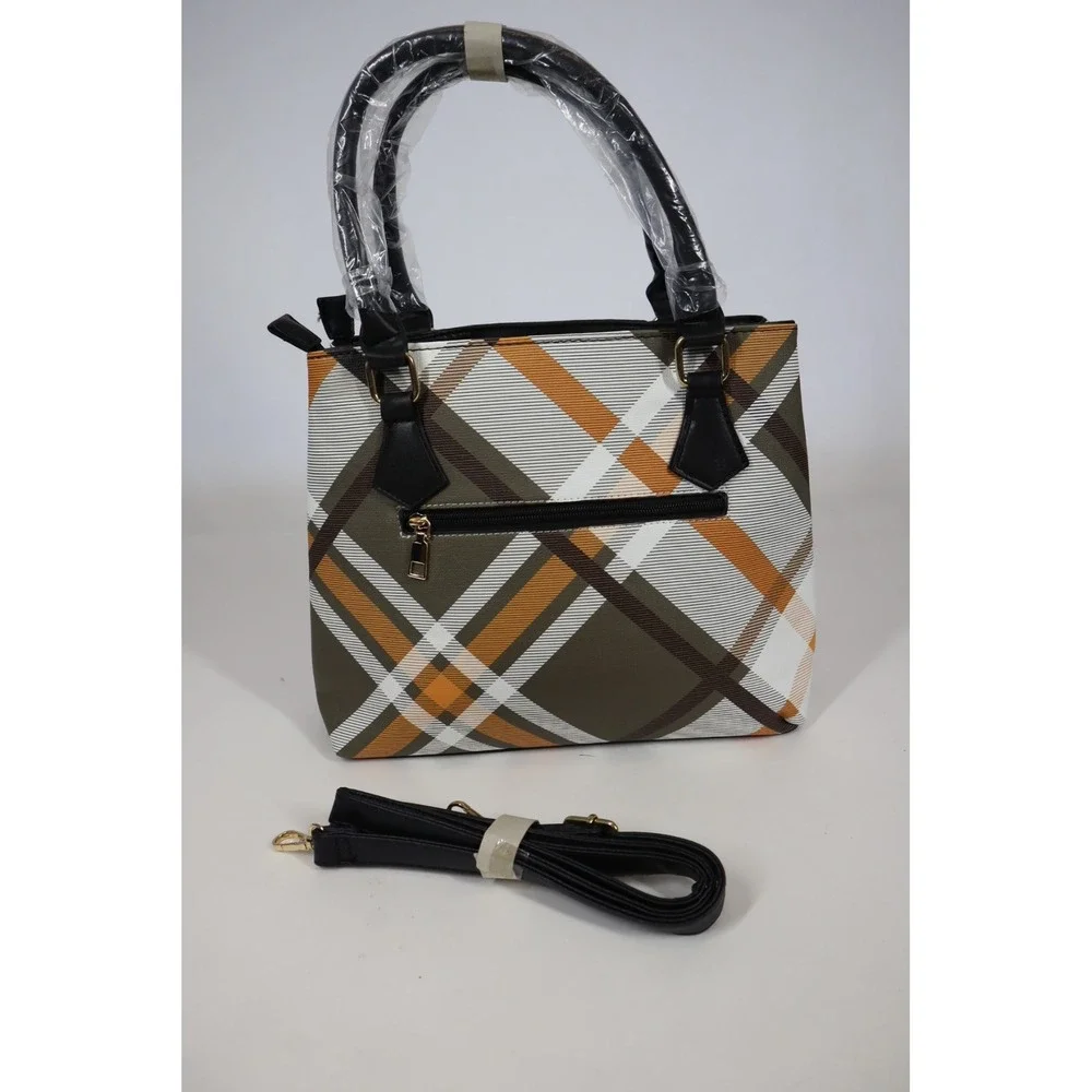 AR New York Green‎ and Yellow Plaid Satchel with Black Straps and Accents